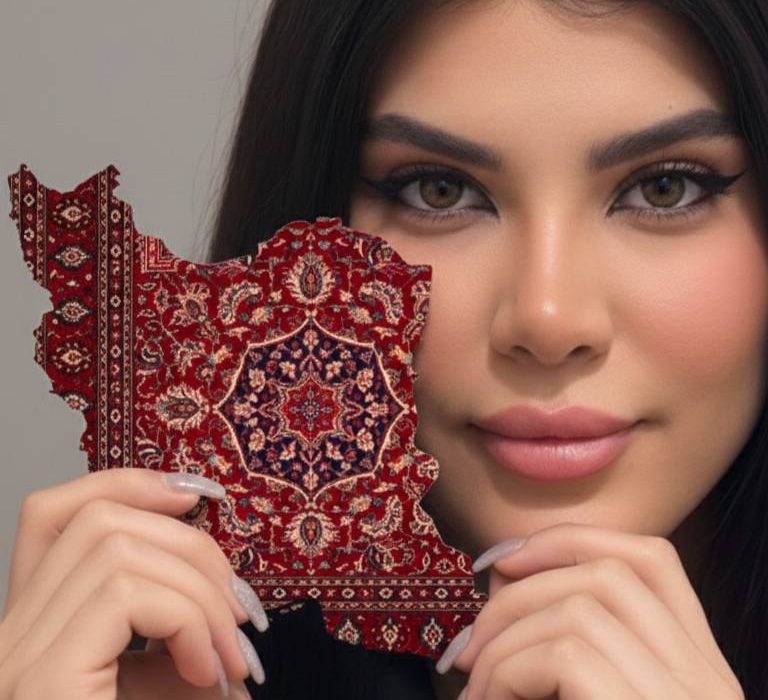پرامپت ساخت عکس نقشه ایران با فرش قرمز ایرانی